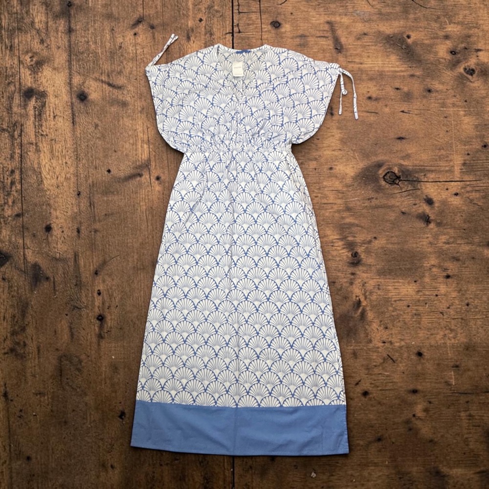 NWT J.McLaughlin Etta Dress Deco Shell Print Cotton Maxi Blue White Womens M